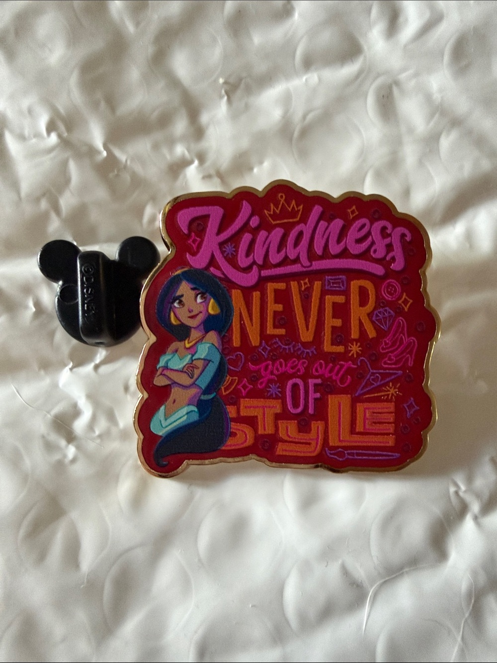 Disney Jasmine Kindness Never Goes Out of Style Enamel Pin - Pink/Red